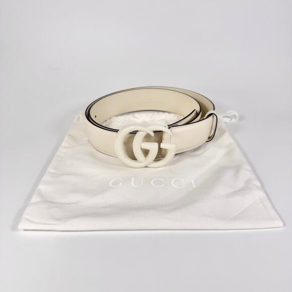 Gucci Enamel GG Marmont Monochrome Leather Belt 100 40 - Picture 2 of 5